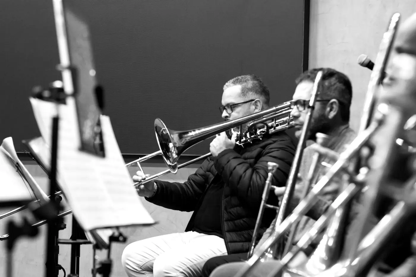 Trombonista da Heralds Band durante apresentação
